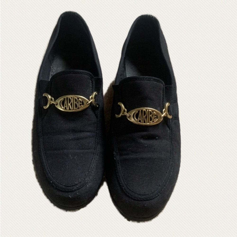 Black fabric moccasins